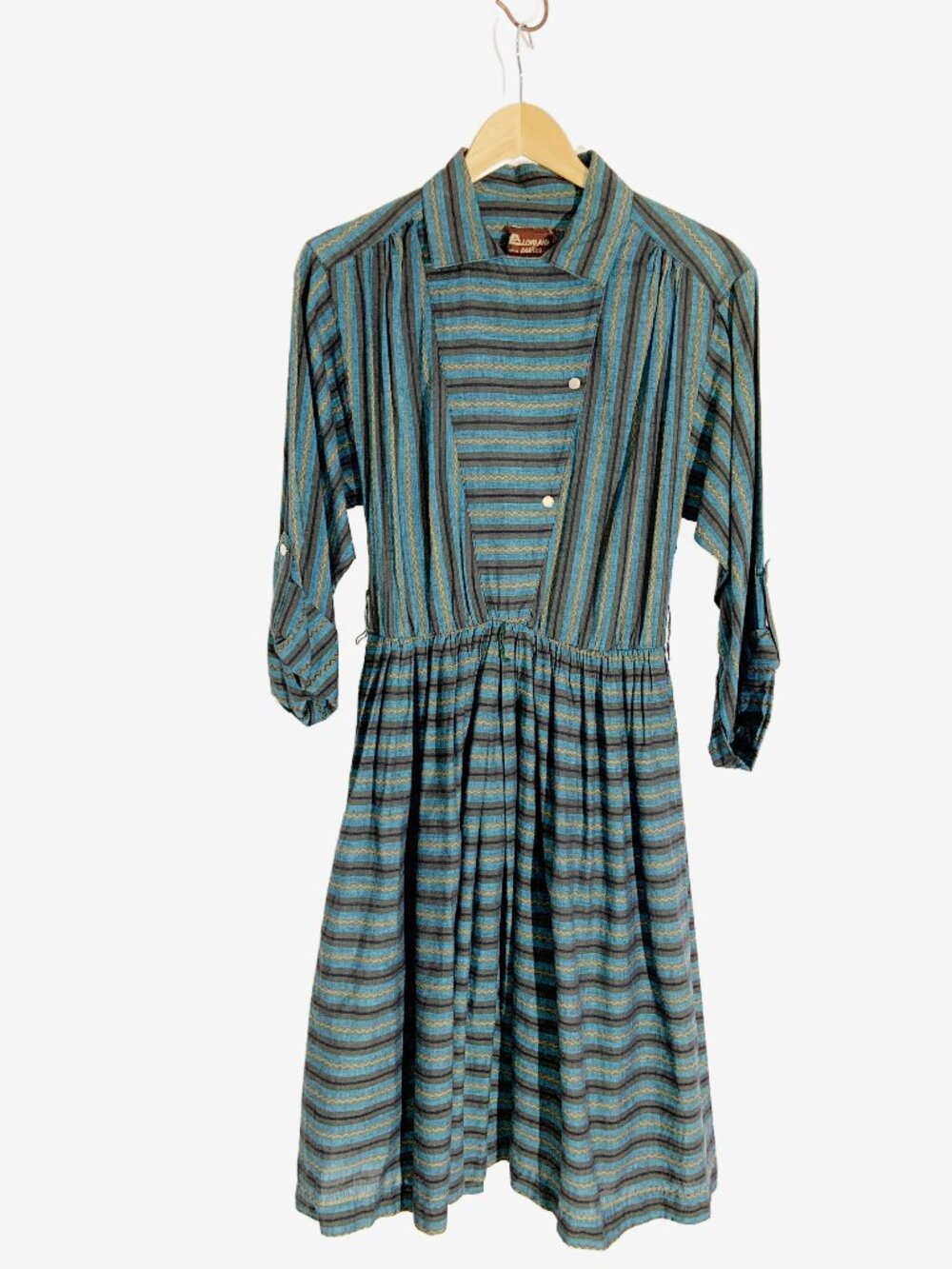 Vintage 1980s Striped Cotton Midi Dress / size Medium / 28 inch waist